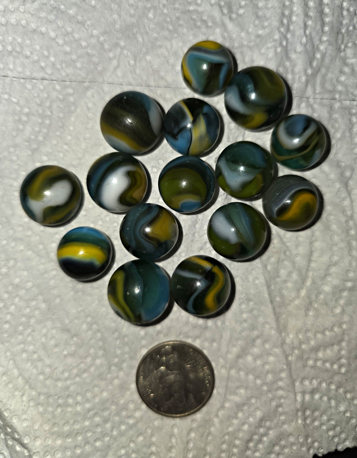 Vintage Marble Lot Machine Made Swirl Glass Toy Marbles Blue Green Yellow White