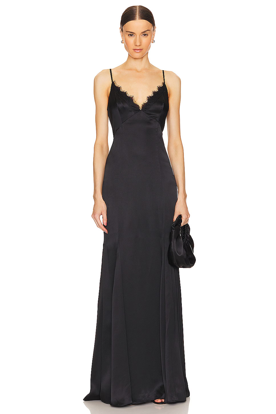 NEW,  L\'AGENCE Zanna Lace Trim Gown in Black- Size 10  #EP358