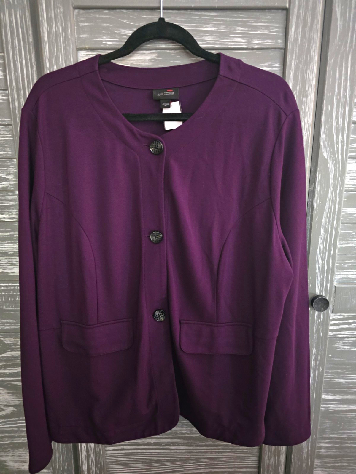 J Jill Wearever Purple Solid Cardigan Sweater XL Round Neck Long Sleeve Pockets