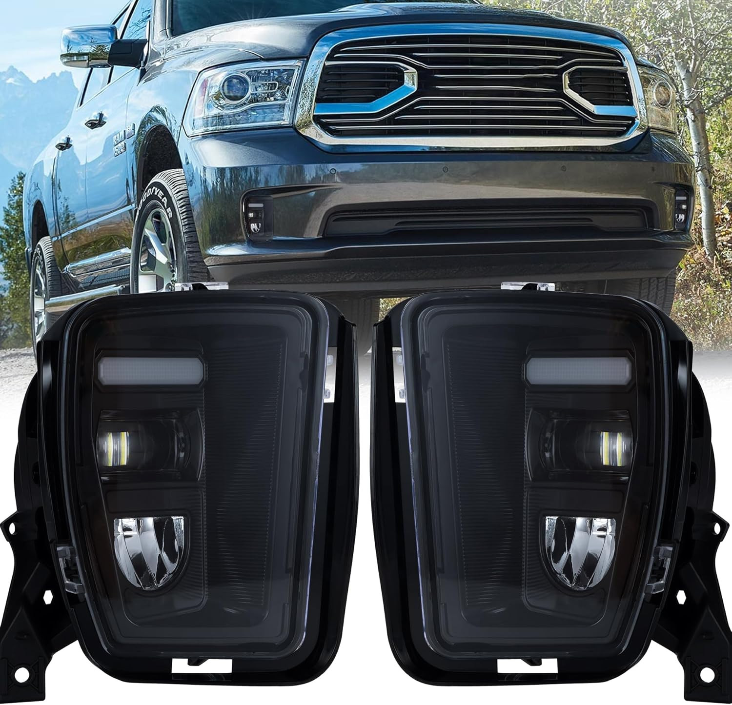 2013-2018 Ram 1500 LED Fog Light Assembly with DRL–Compatible Replacement 2013-2018 Ram 1500 LED Fog Light Assembly with DRL–Compatible Replacement