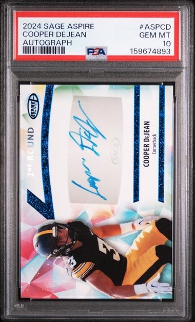 Cooper DeJean 2024 Sage Aspire Autograph 2nd Round blue Eagles Psa 10 Pop 2 Cooper DeJean 2024 Sage Aspire Autograph 2nd Round blue Eagles Psa 10 Pop 2