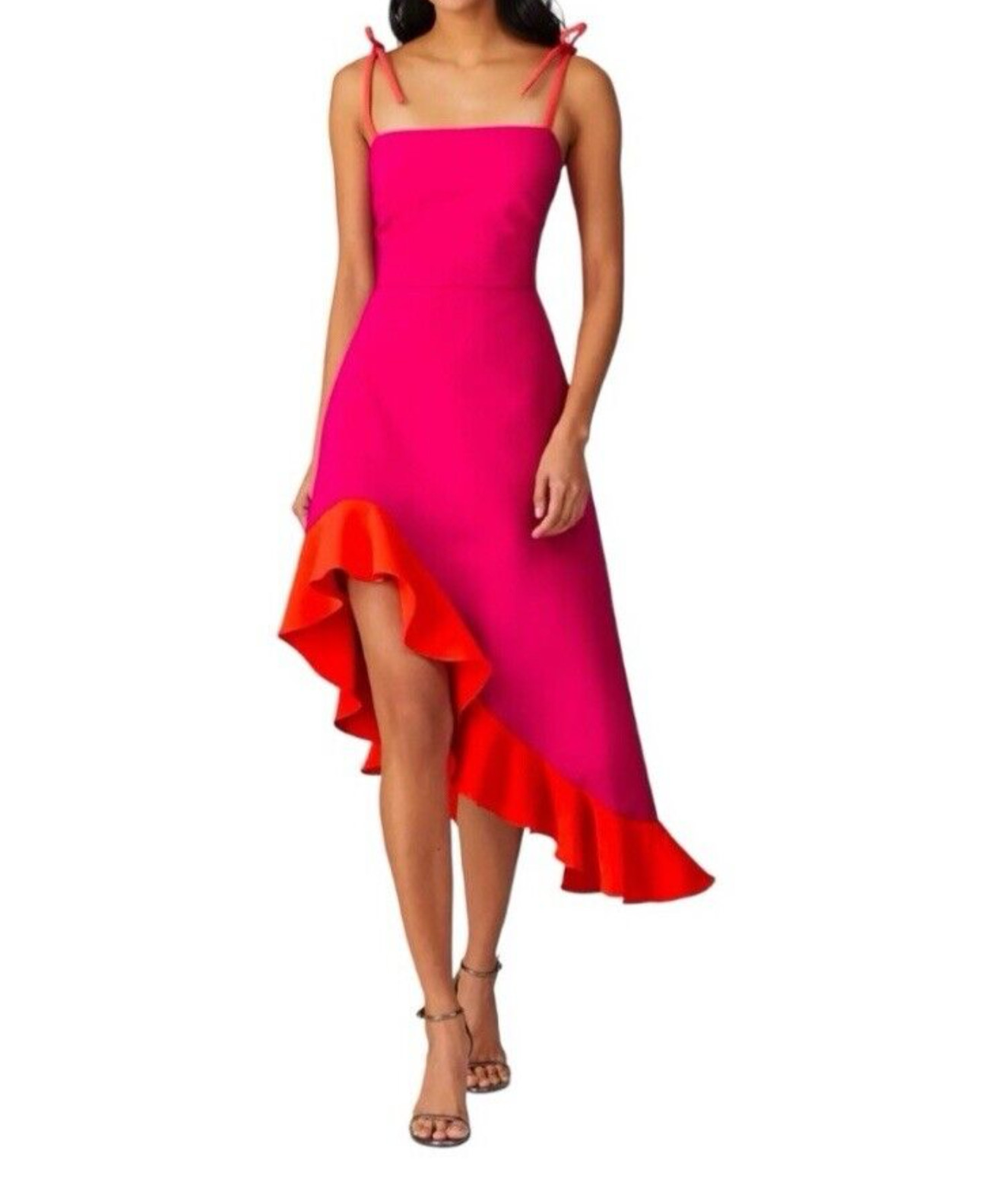 Christian Siriano Asymmetric Midi Slip Dress Pink Size 4 Slimming Designer $1248