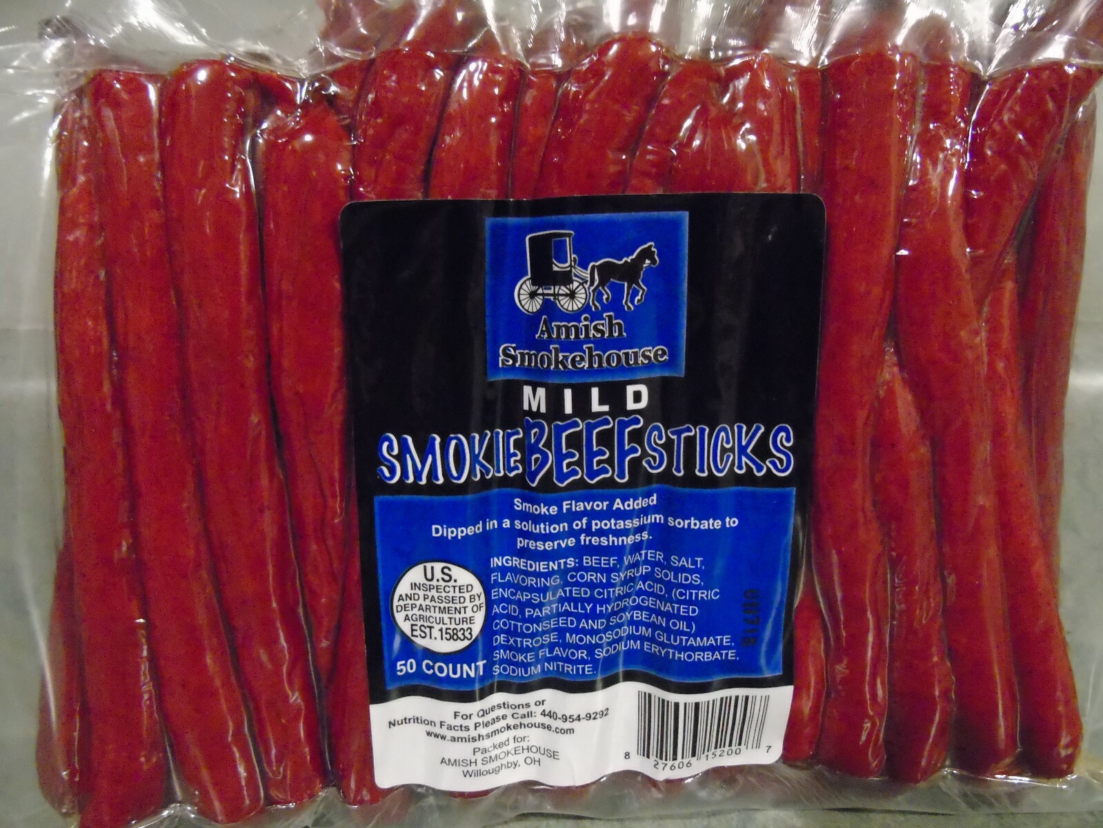 Amish Smokehouse Beef Smokie's, Mild, 50 Count Bulk Sticks