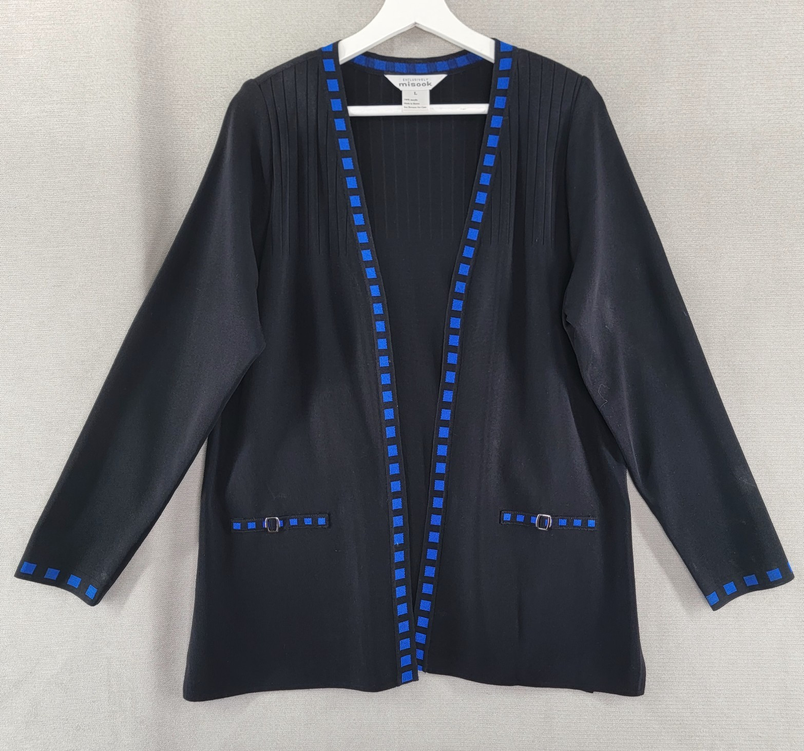 Exclusively Misook Womens Cardigan Sweater Open Jacket Size Large Black Office