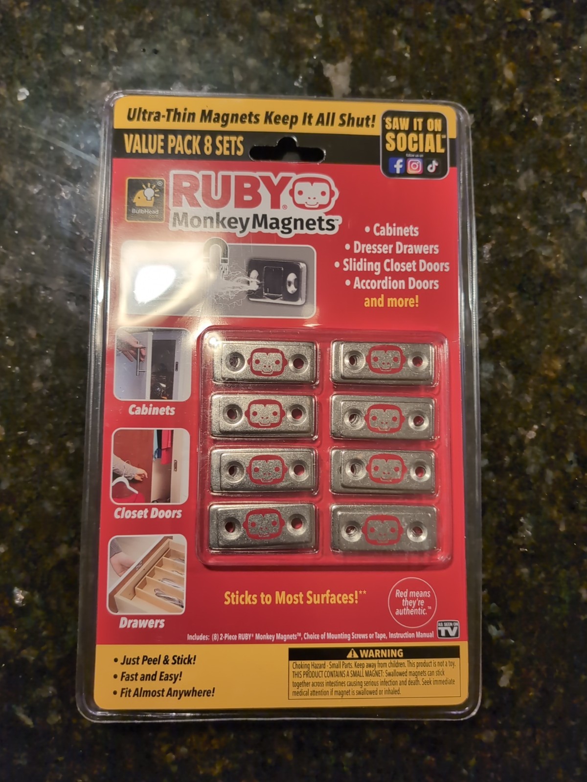 AS-SEEN-ON-TV Ruby Monkey Magnets ~ Ultra-Thin Magnetic Plates  Keep It All Shut
