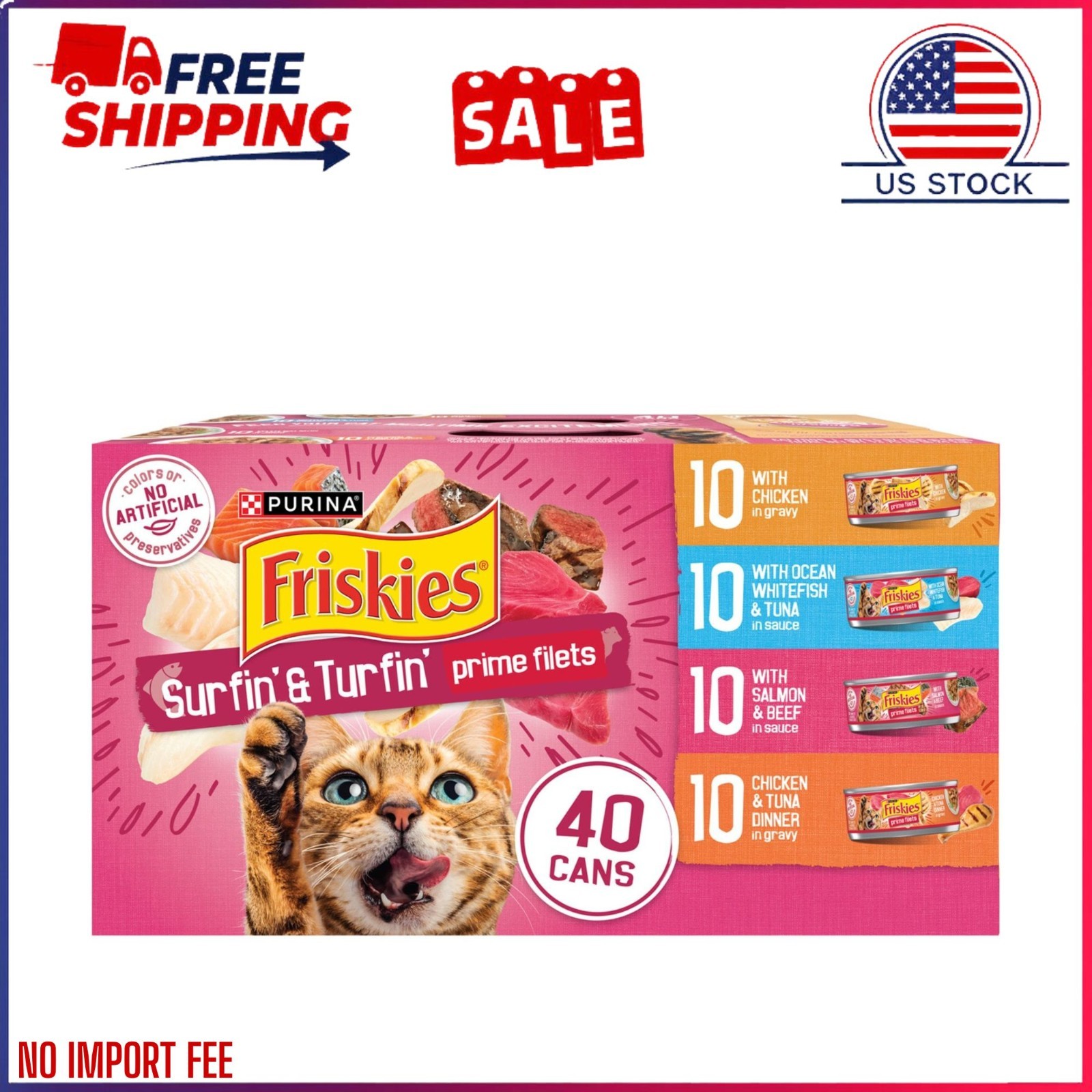 (2 pack) Purina Friskies Surfin\' and Turfin\' Variety Pack Wet Cat Food,40x5.5 oz