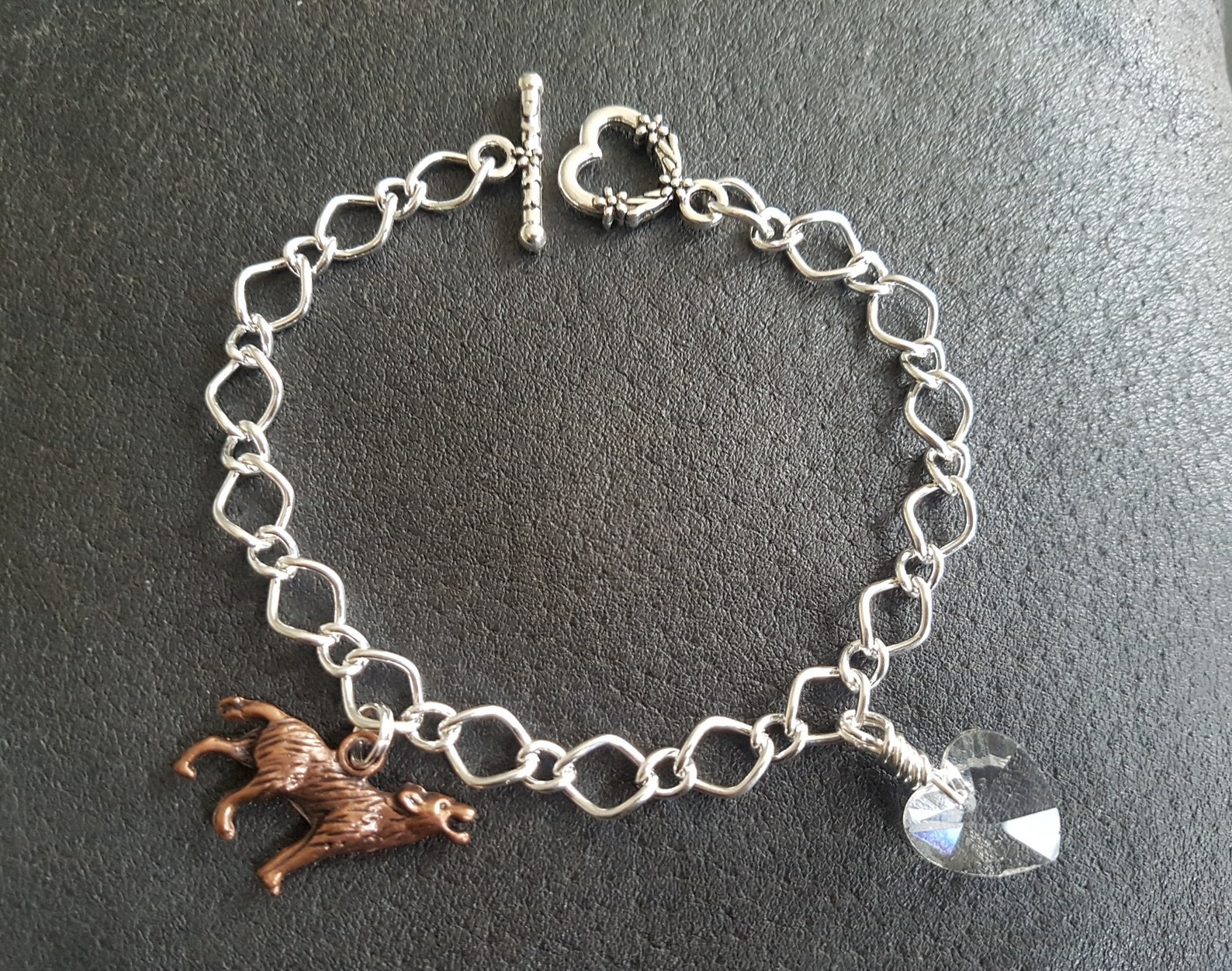 Twilight Inspired Wolf Heart Charm Bracelet, Bella Swan Jewelry 