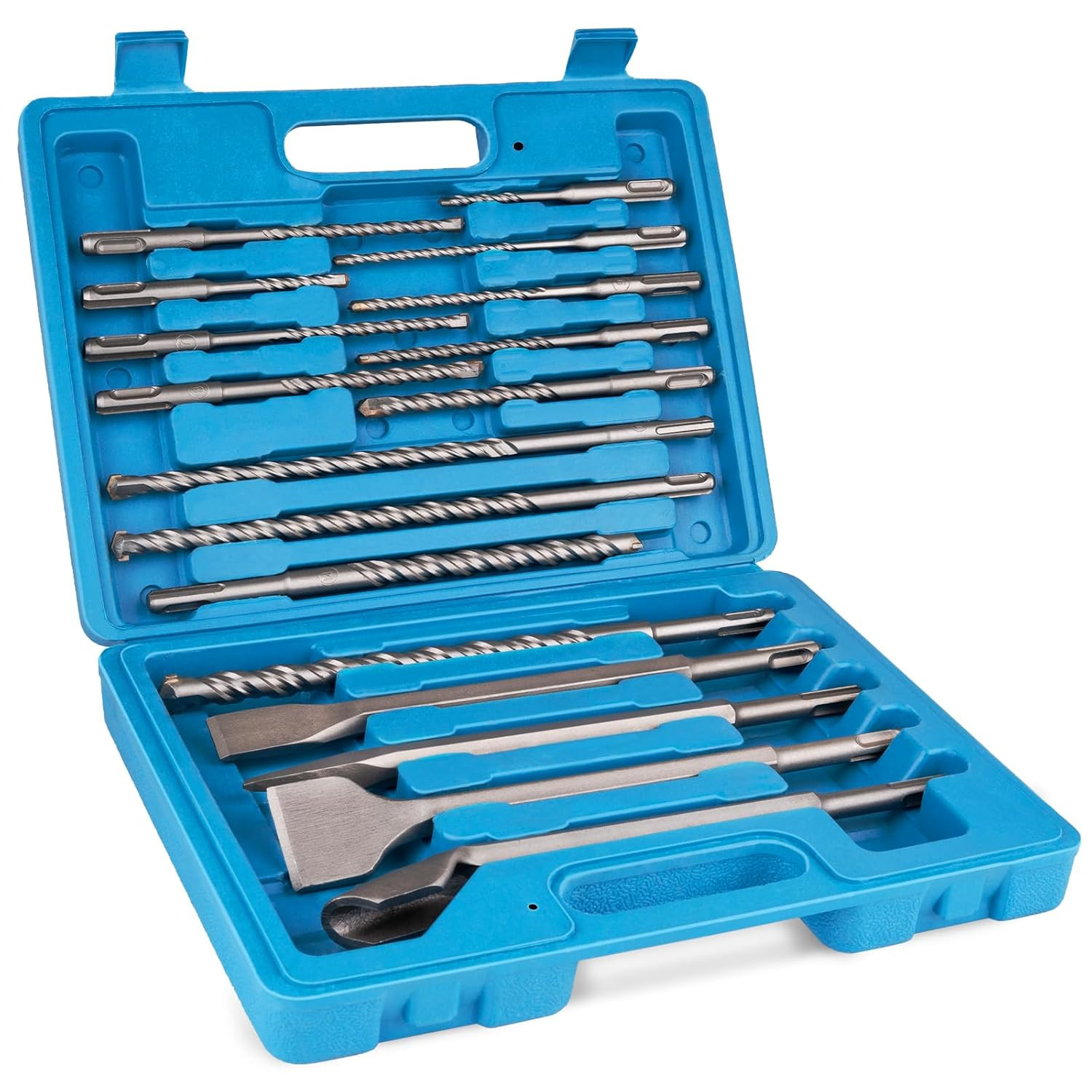 17Pcs SDS plus Concrete Masonry Drill Bits and Chisels Set with Storage Case, Ca