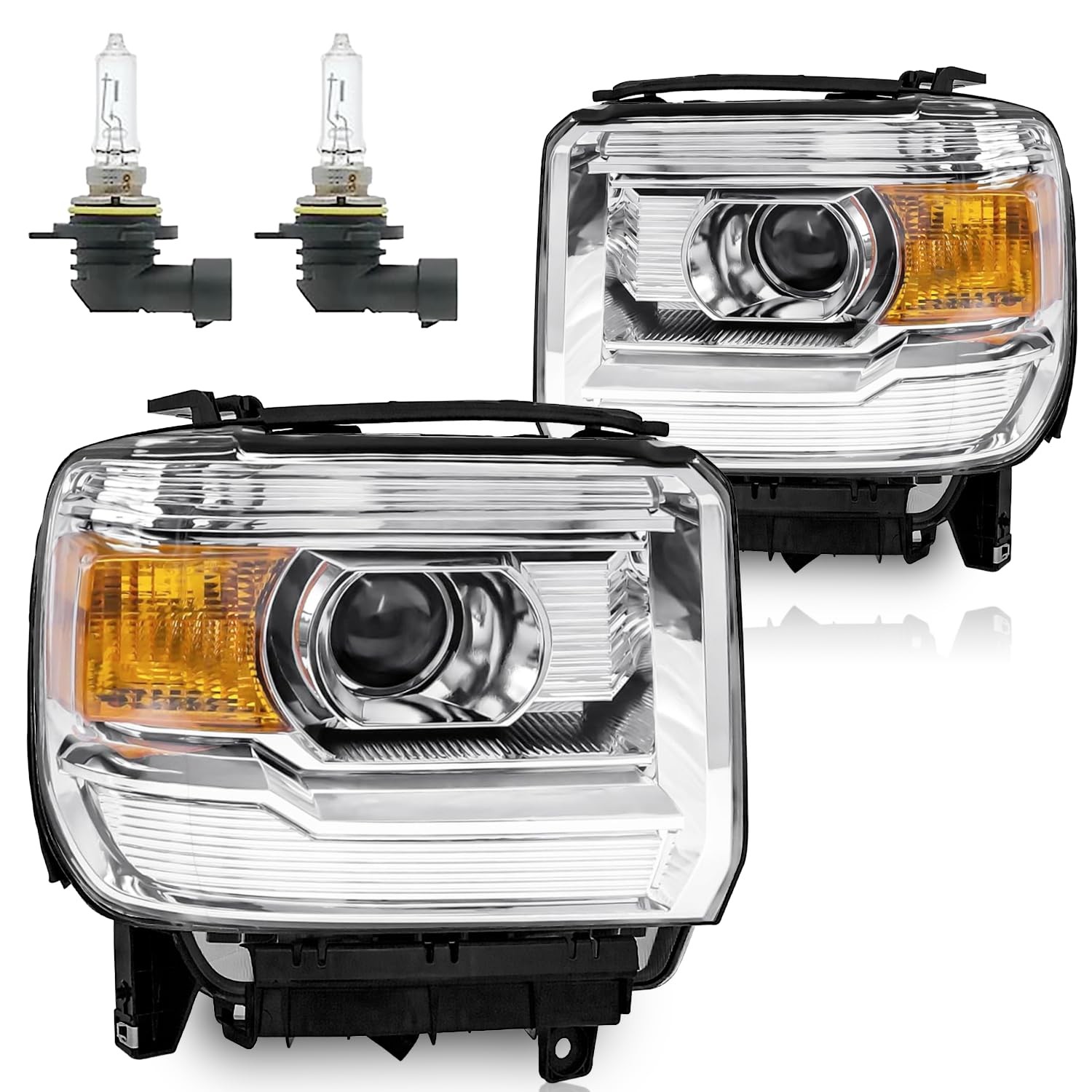 Vizotae Headlights with High/Low Beam Bulbs for 2014-2018 GMC Sierra