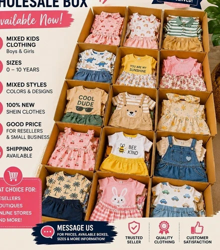 SHEIN Kids Clothing Lot Wholesale Box Boys & Girls 0-10Y Multicolor Cotton SHEIN Kids Clothing Lot Wholesale Box Boys & Girls 0-10Y Multicolor Cotton