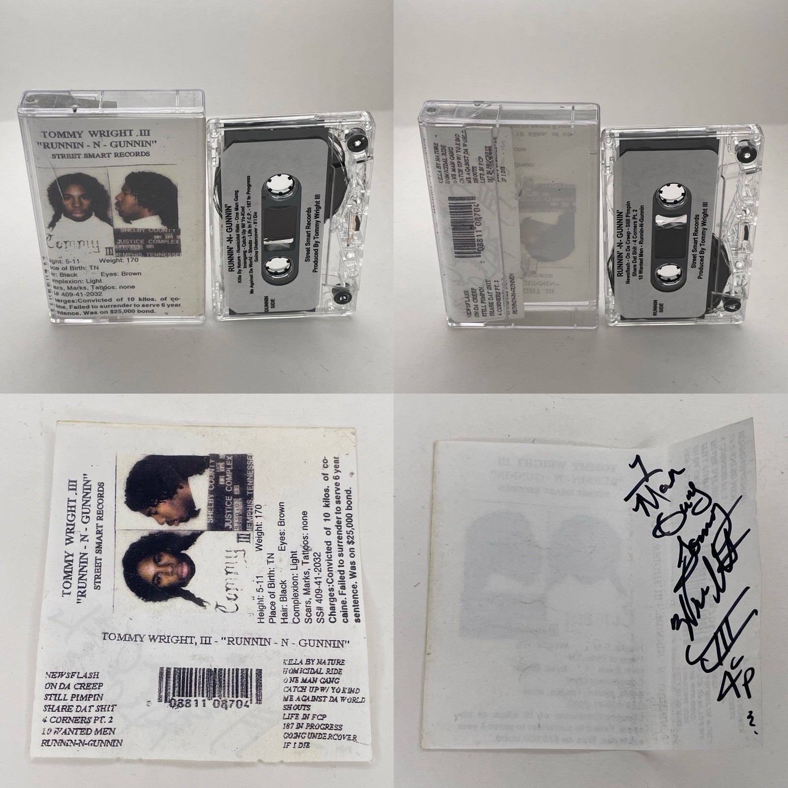 Tommy Wright III Runnin -N- Gunnin Autographed Cassette Street Smart BROKEN TAPE Tommy Wright III Runnin -N- Gunnin Autographed Cassette Street Smart BROKEN TAPE