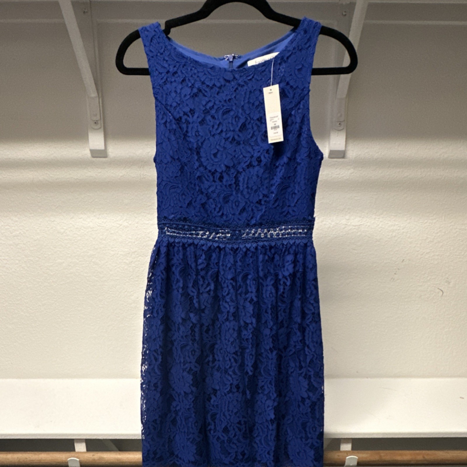 NWT Francesca’s Royal Blue Lace A-Line Dress XS Sleeveless Crochet Waist Party