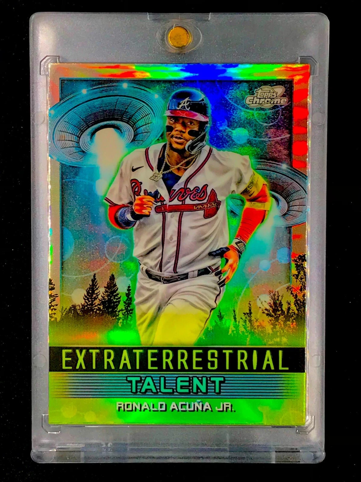 RONALD ACUNA JR. RARE REFRACTOR Green Space Martain Insert Holo - BRAVES RONALD ACUNA JR. RARE REFRACTOR Green Space Martain Insert Holo - BRAVES