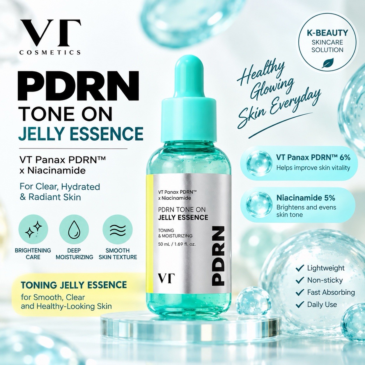 VT PDRN Tone On Jelly Essence 50ml Niacinamide 5% Panax PDRN Korean Skincare