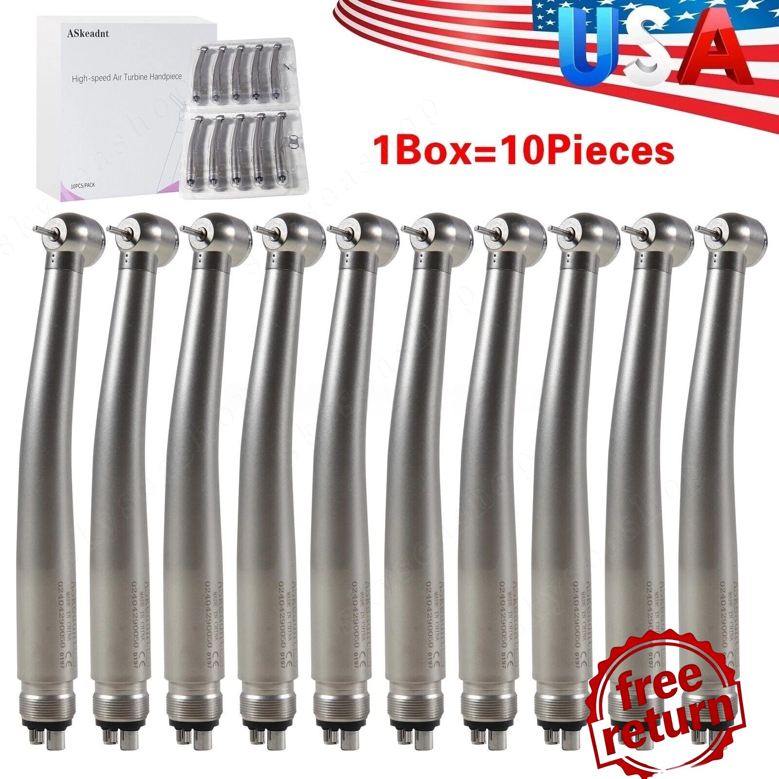 10 PCS Dental High Speed Handpiece Push Button Turbine 4 Hole NSK Pana Max Style