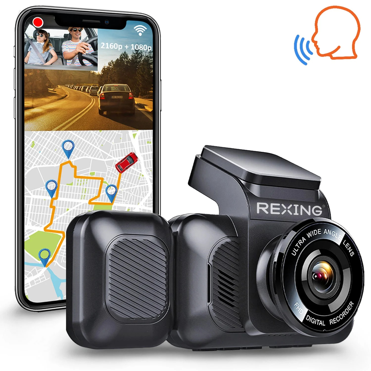 Rexing V5C Plus Dash Cam | 4K Front + 1080p Cabin, Wi-Fi, GPS, 64GB Micro SD