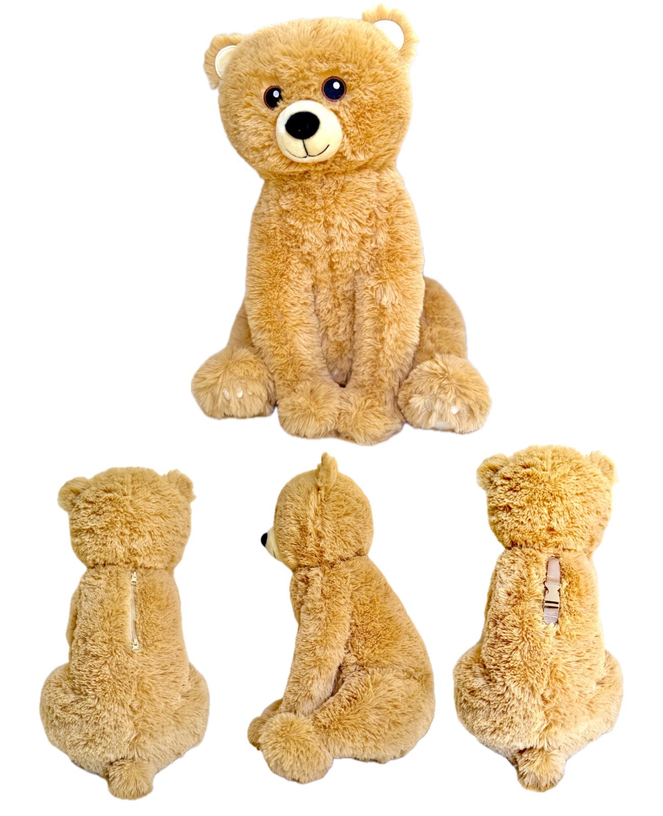 14\'\' Teddy Bear with Zippered Pocket and Carrying Strap Handle,Brown,Stuffed toy