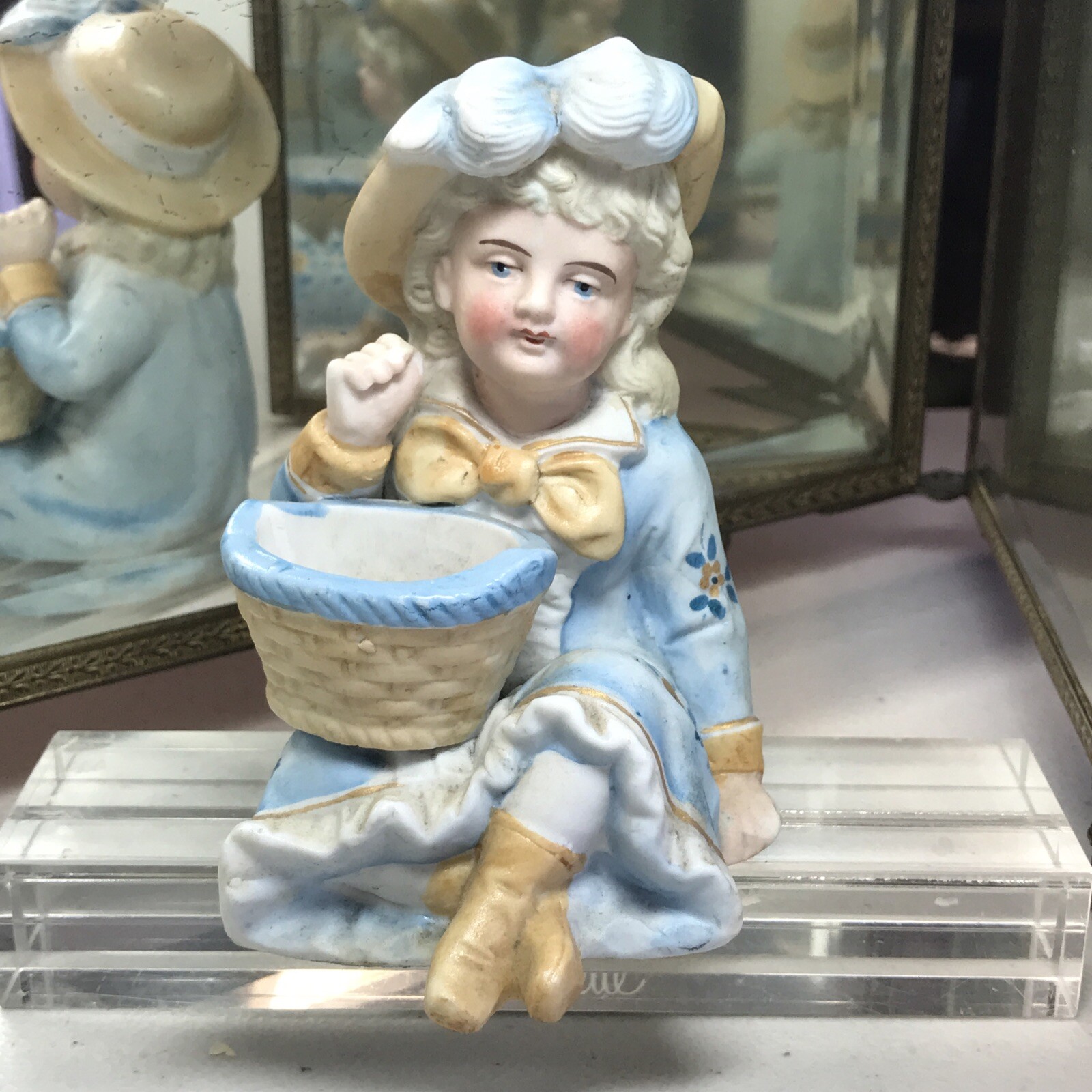 Antique German Bisque Piano Baby Figurine Doll Ring Earring Holder 