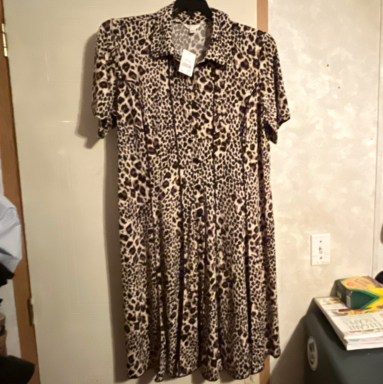Cato Multicolor Leopard Animal Print Fit & Flare Dress 20W Plus Collared
