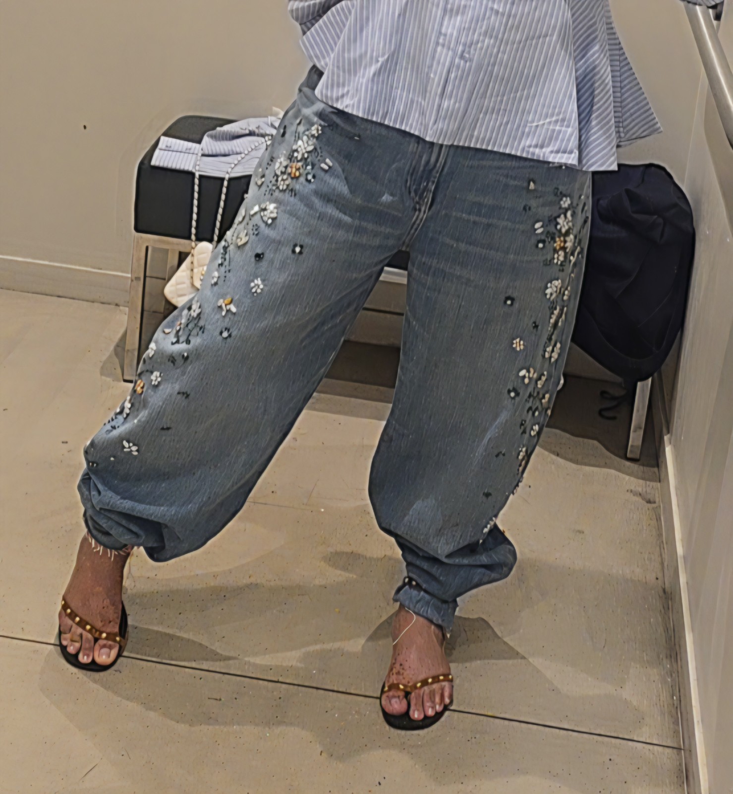 ZARA WOMAN FW26 BLUE TRF HIGH RISE EMBROIDERED BARREL JEANS 0695/013/400