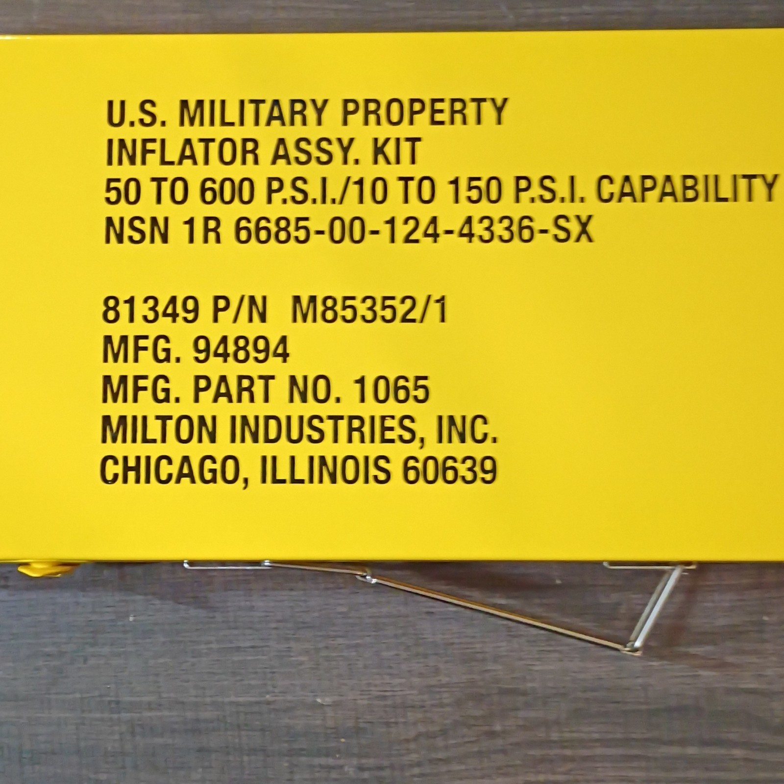 New Equipment Milton Inds Inflator Assy. Kit M85352/1  NSN 6685-00-124-4336-SX