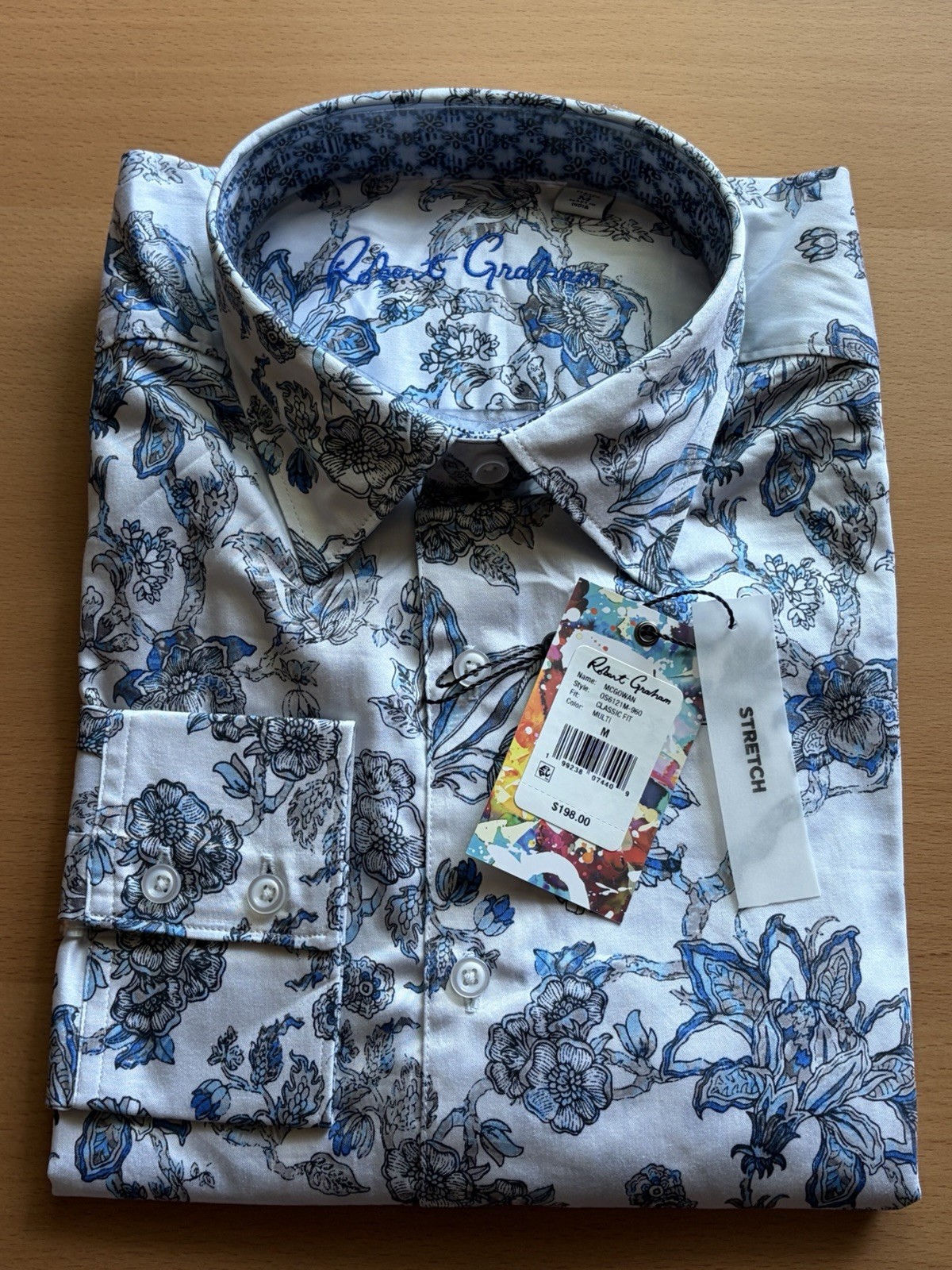 Robert Graham Mcgowan Shirt Mens M Blue White  Floral Long Sleeve $198 NWT
