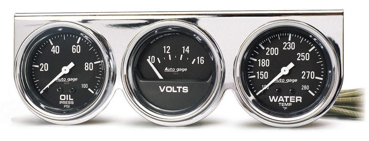 AUTO METER 2399 Autogage Black Oil/Water/Volt Gauge with Chrome Console,2.625...