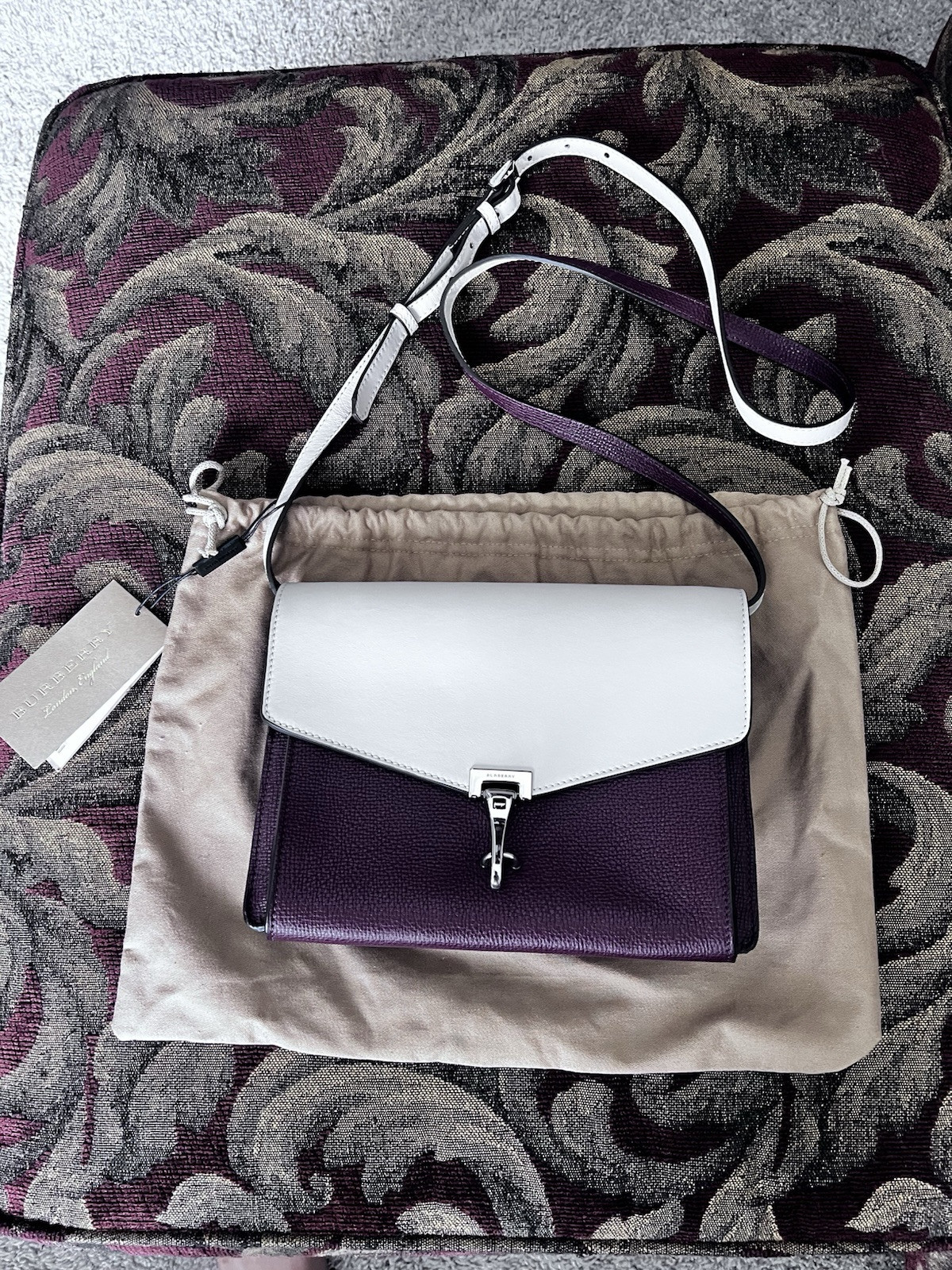 Burberry Derby Calfskin Bi-Color Small Macken Crossbody Mahogany Red Limestone Burberry Derby Calfskin Bi-Color Small Macken Crossbody Mahogany Red Limestone