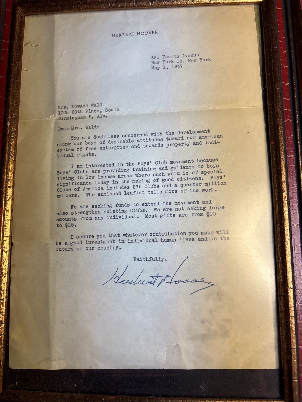 President Herbert Hoover Signed Letter President Herbert Hoover Signed Letter