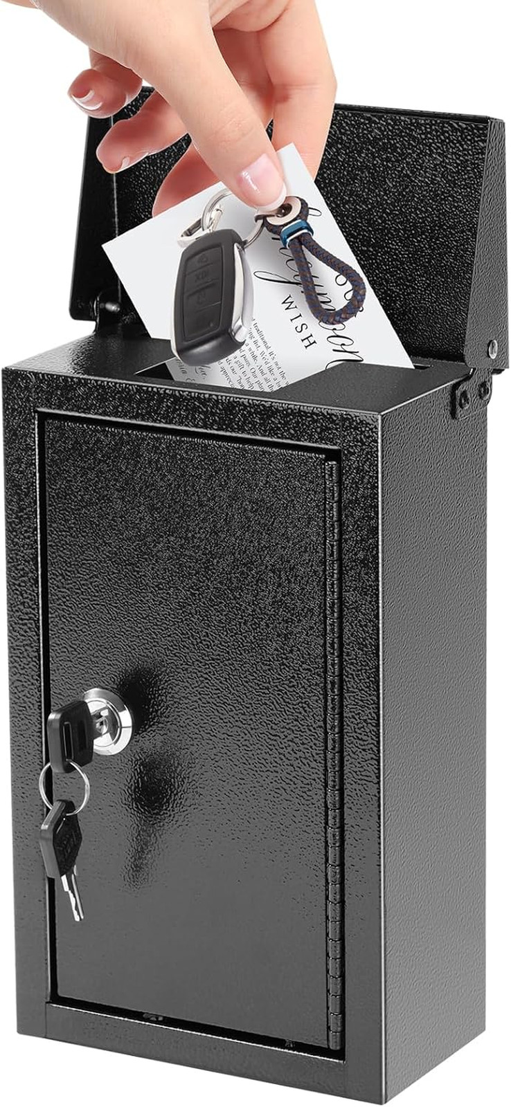 Xydled Wall-Mounted Key Drop Box with Key Lock, Metal Mailbox, Black Xydled Wall-Mounted Key Drop Box with Key Lock, Metal Mailbox, Black