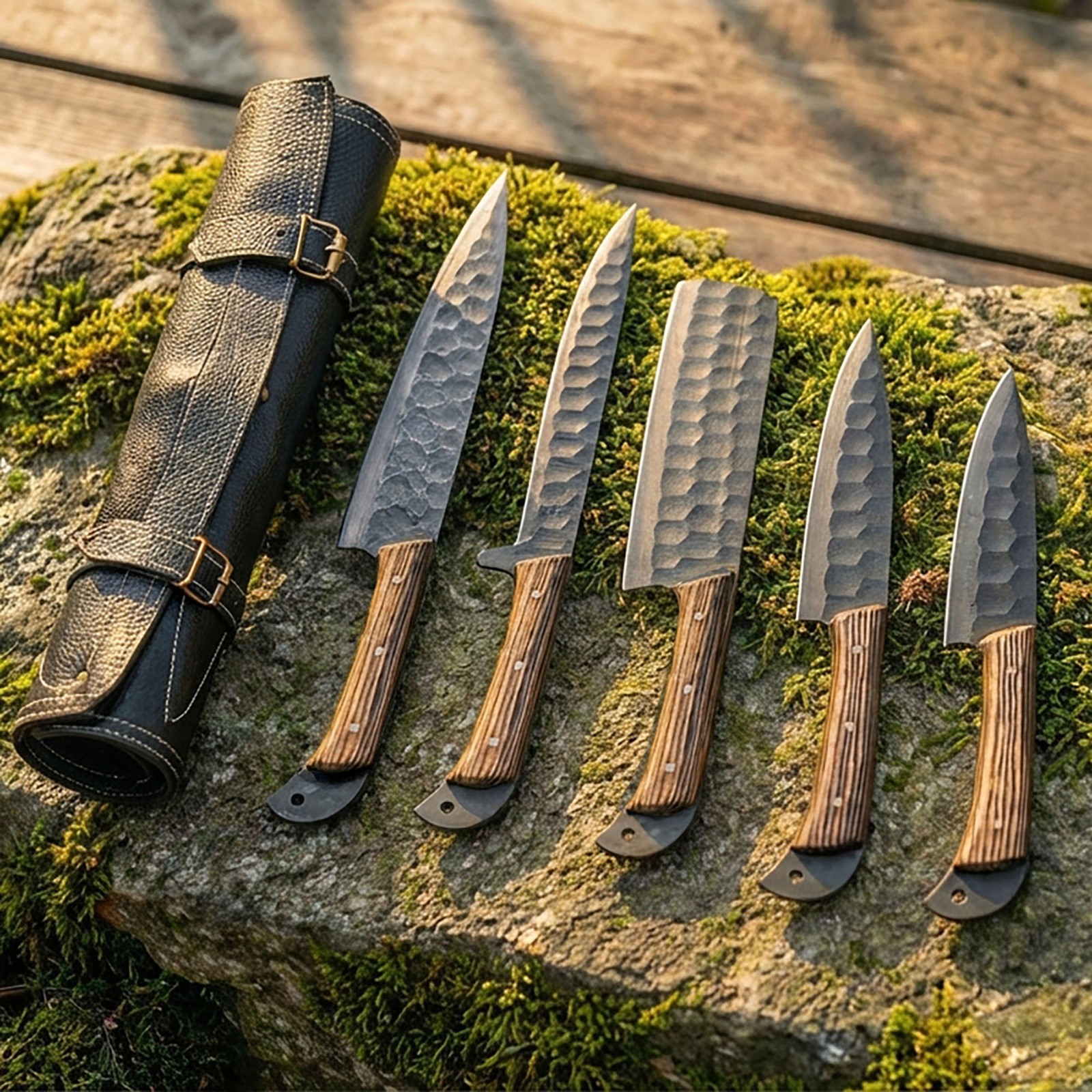 CUSTOM HANDMADE FORGED CARBON STEEL CHEF KNIFE SET KITCHEN KNIVES CHEF SET