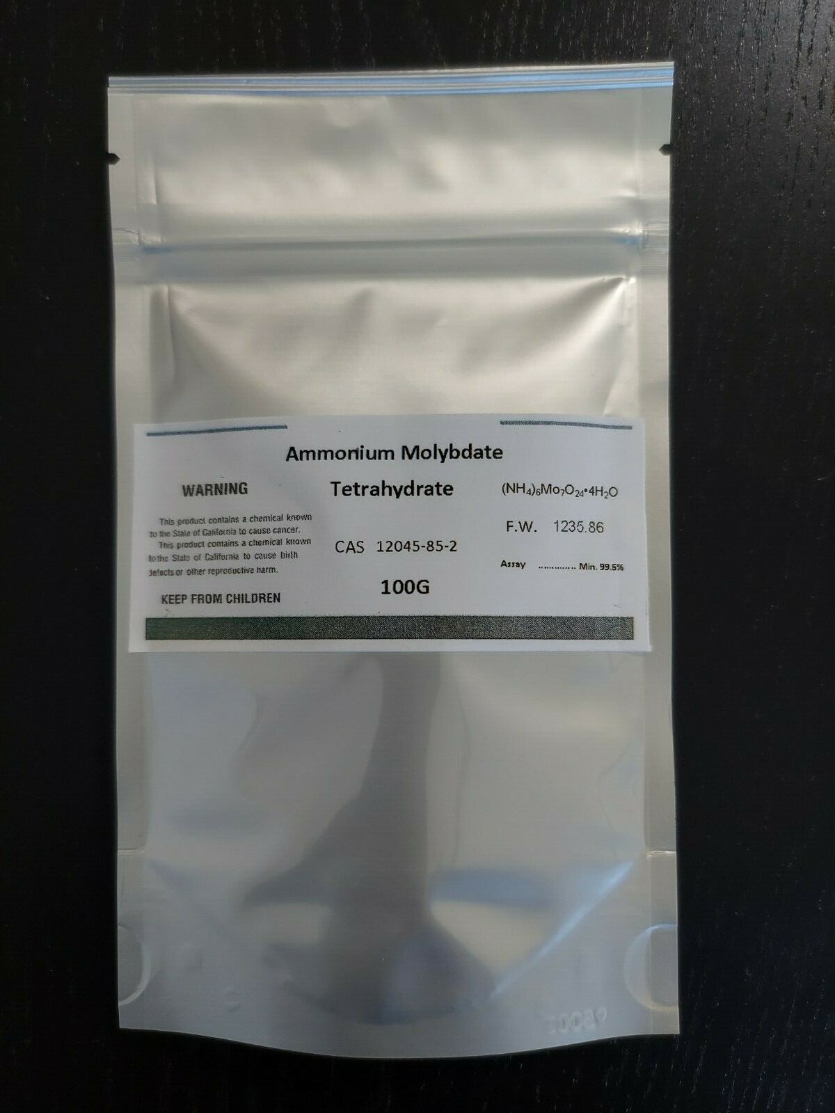100g Ammonium Molybdate, tetrahydrate, Reagent 99.0% 100g Ammonium Molybdate, tetrahydrate, Reagent 99.0%