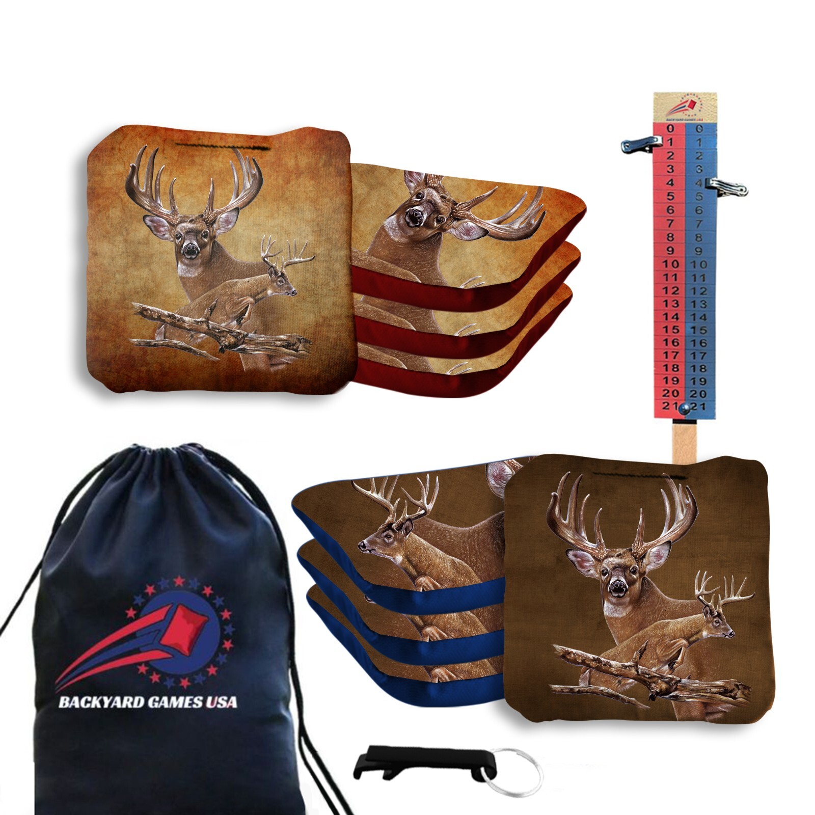 Pro Cornhole Bags Set of 8 Regulation - Slick n Stick Bean Bags w Score Tower