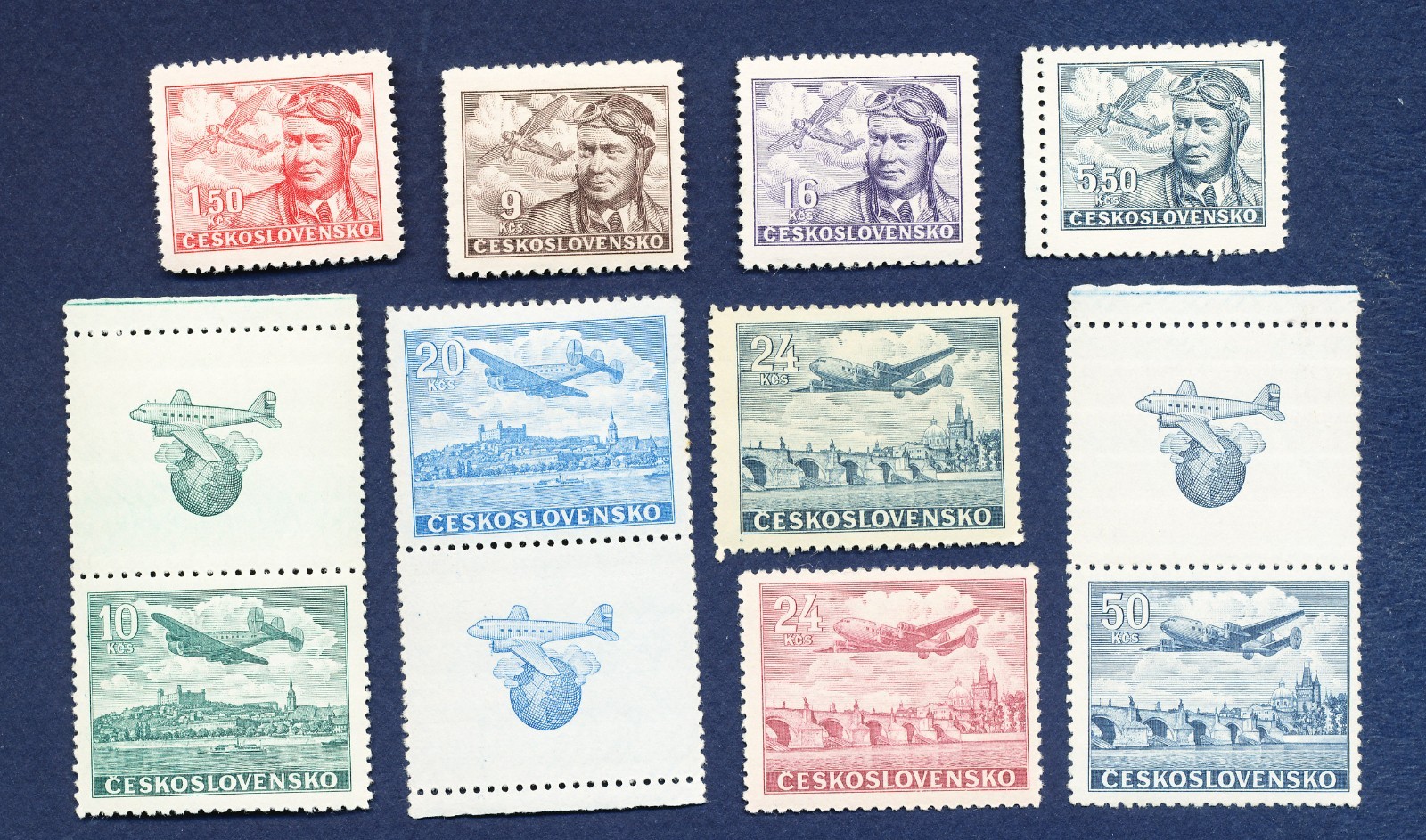(86)   CZECHOSLOVAKIA - Scott  C19-C27 - MNH - some tabs - 1946