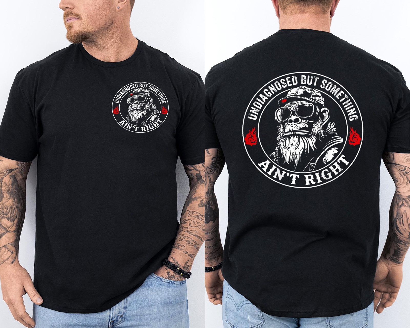 Undiagnosed But Something Ain't Right Funny Monkey Saying Front & Back T-Shirt