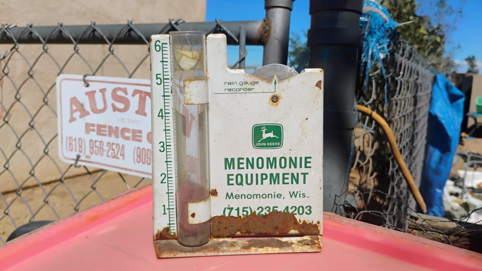 Vintage Rain Gauge Recorder John Deere Farm Machinery Menomomie Equiment,Wis.