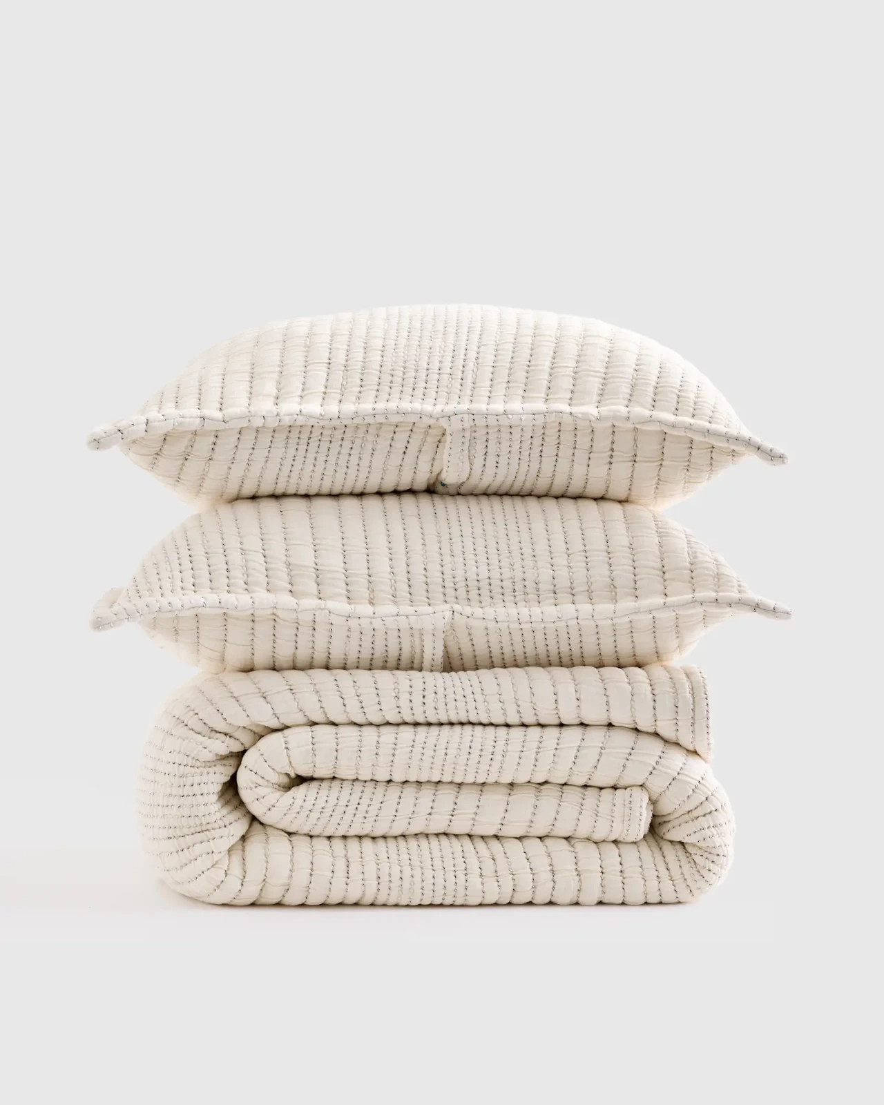 Quince 100% Organic Cotton Channel Stitch Coverlet Set King/Cal King Undyed NWOT