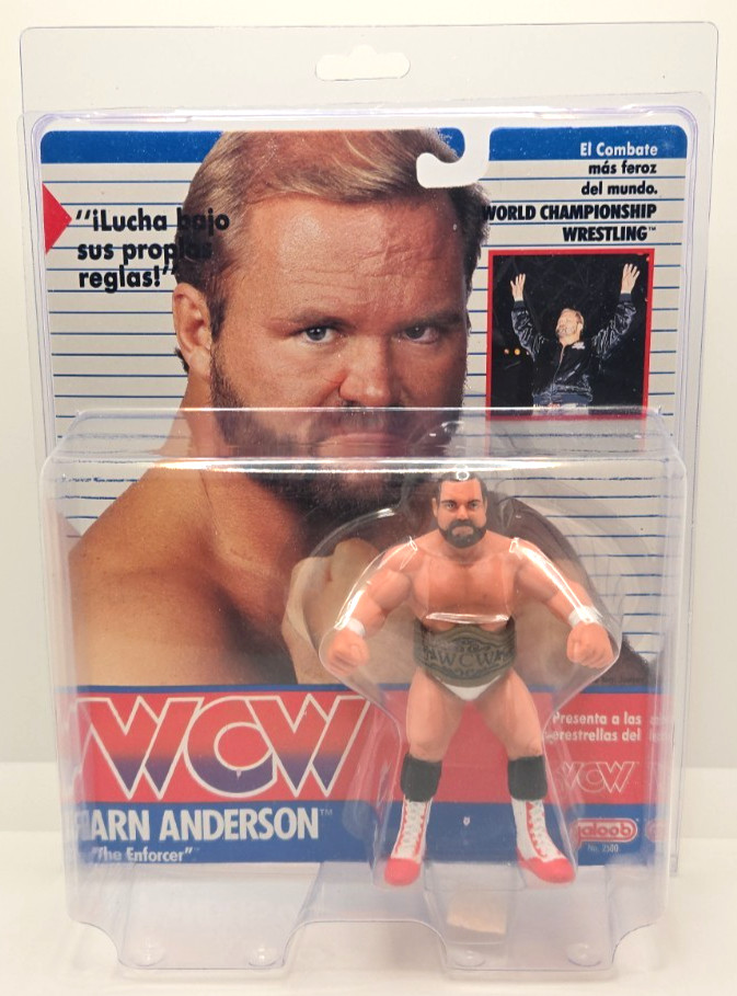 Galoob WCW Arn Anderson Action Figure MOC Spanish Card 1990 in Defender Case