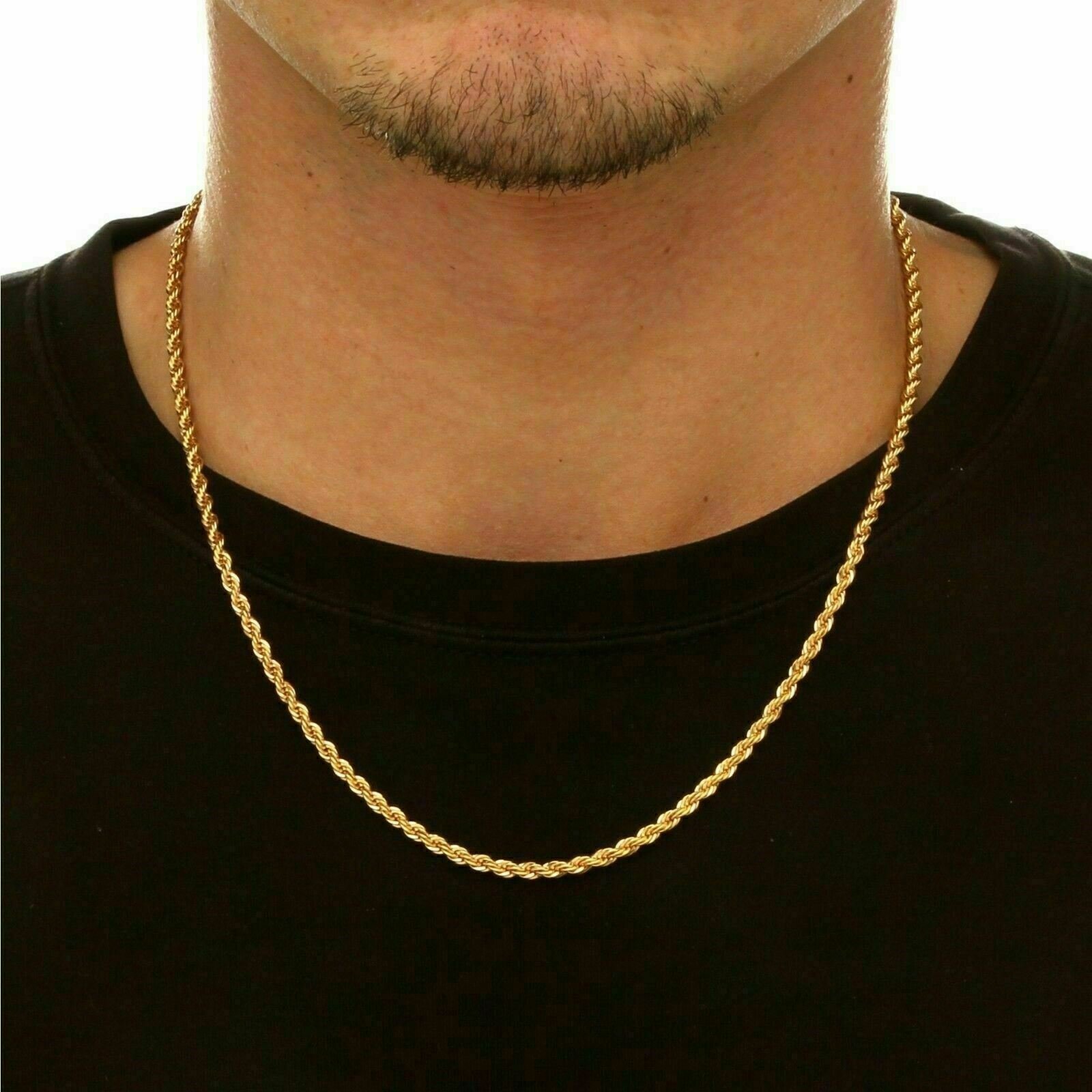 18K Solid Gold Rope Chain Necklace Men Women 16