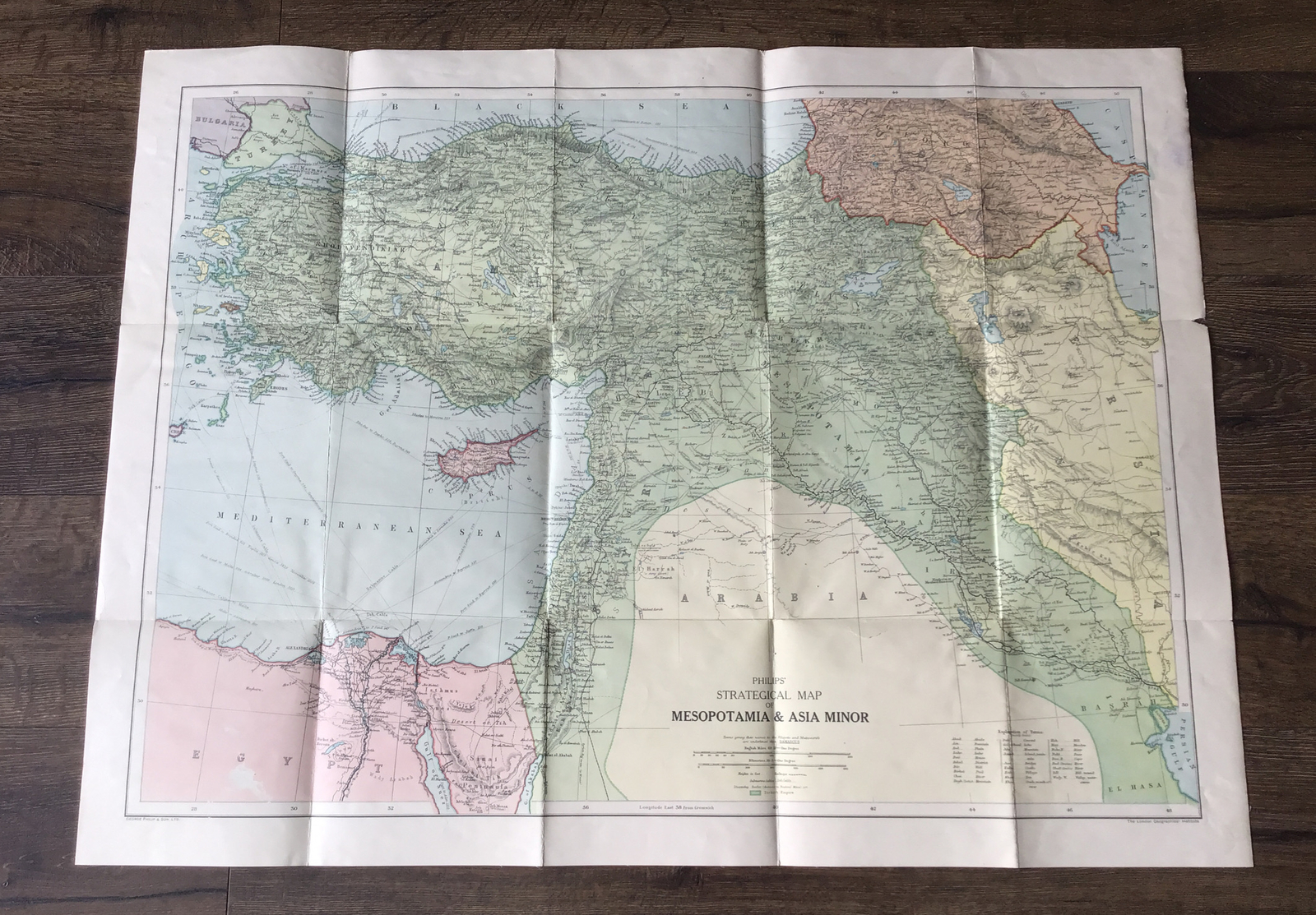 Antique Pre WWI George Philip & Son Map Mesopotamia & Asia Minor 