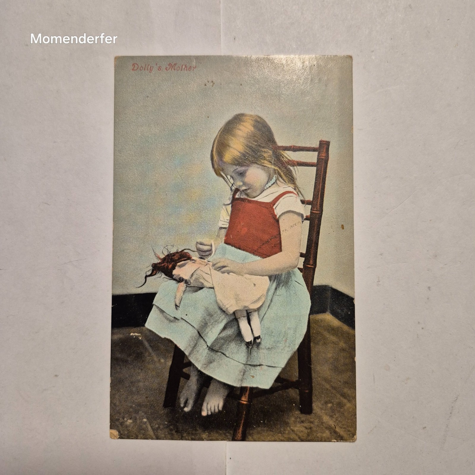 Antique 1907 Postcard Dolly\'s Mother Girl Sewing Doll Valentine\'s Leominster MA