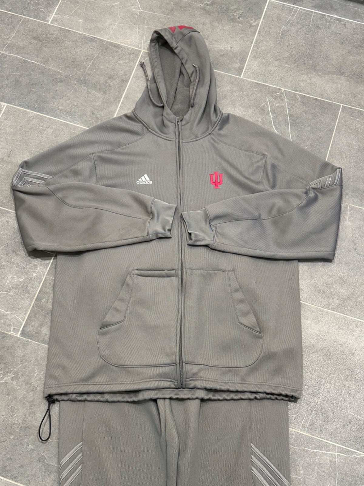 Adidas Indiana University Tracksuit Mens Large L Gray ClimaWarm Full Zip Hoodie Adidas Indiana University Tracksuit Mens Large L Gray ClimaWarm Full Zip Hoodie