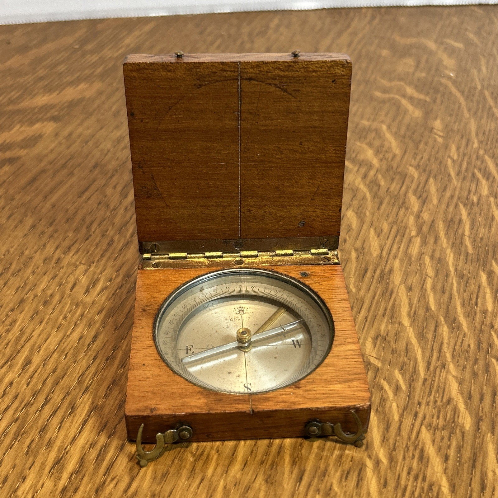 Antique French Pocket Compass in Wooden Case nice condition working