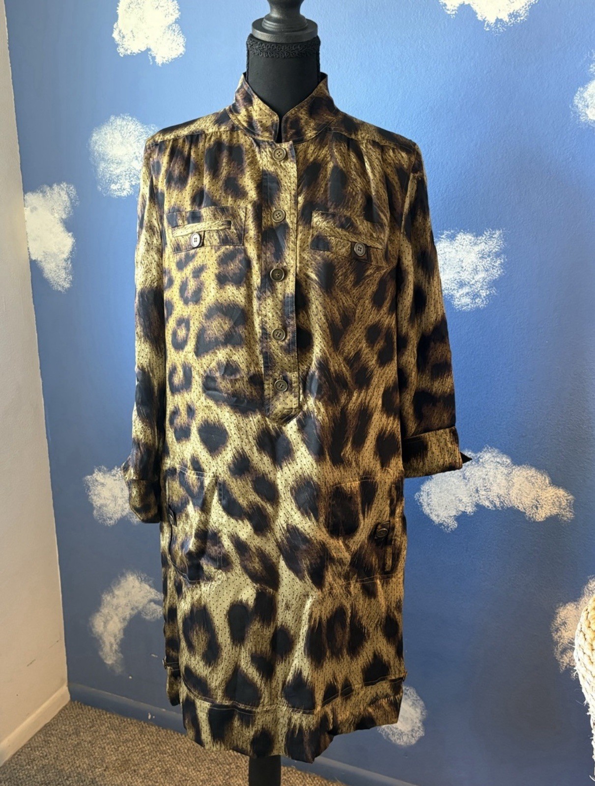 Magaschoni Collection Leopard Print Silk Tunic Dress w/ Pockets, Size 6 Magaschoni Collection Leopard Print Silk Tunic Dress w/ Pockets, Size 6