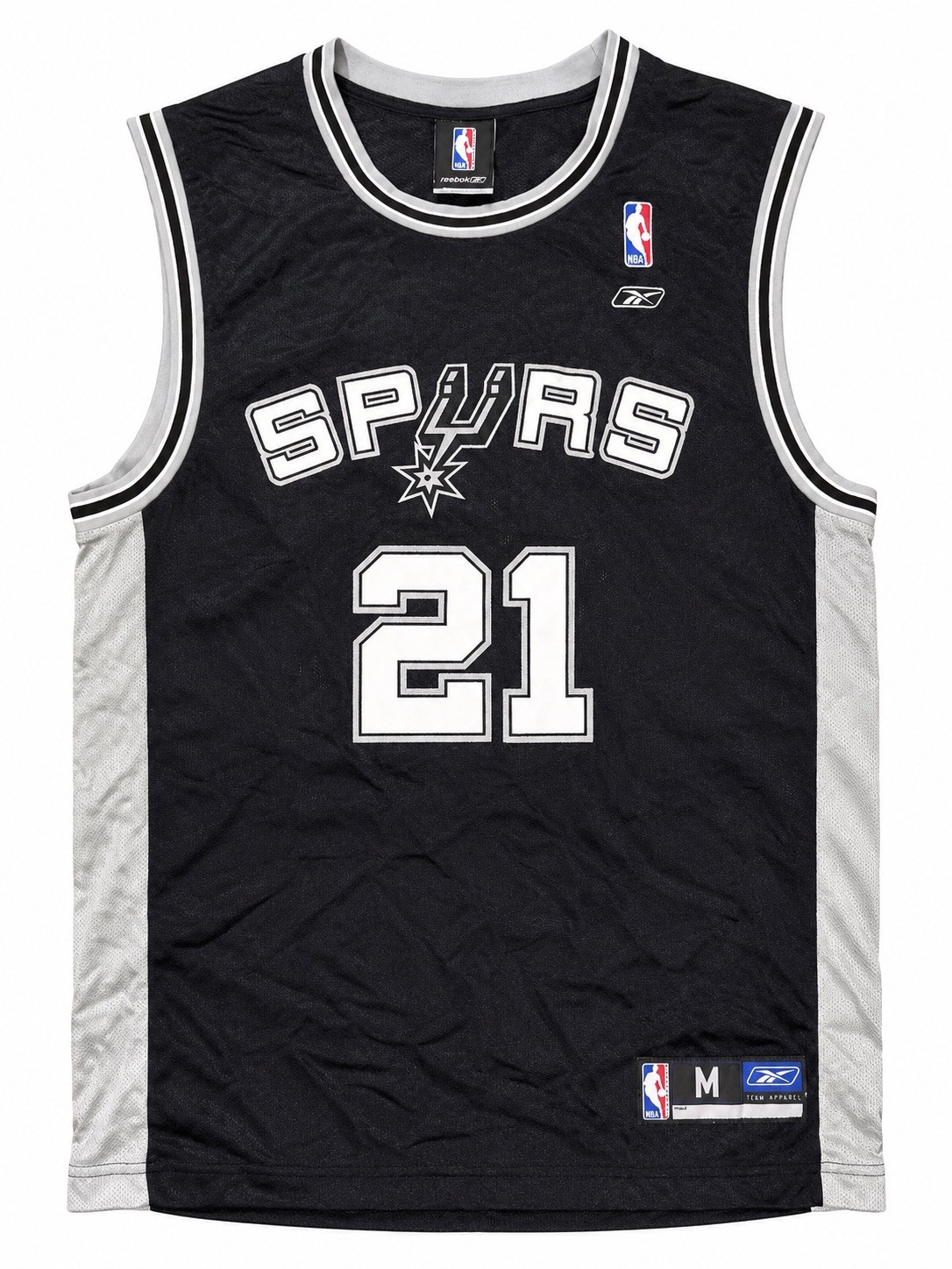 Reebok San Antonio Spurs Tim Duncan 21 NBA Jersey Black Silver Basketball Medium