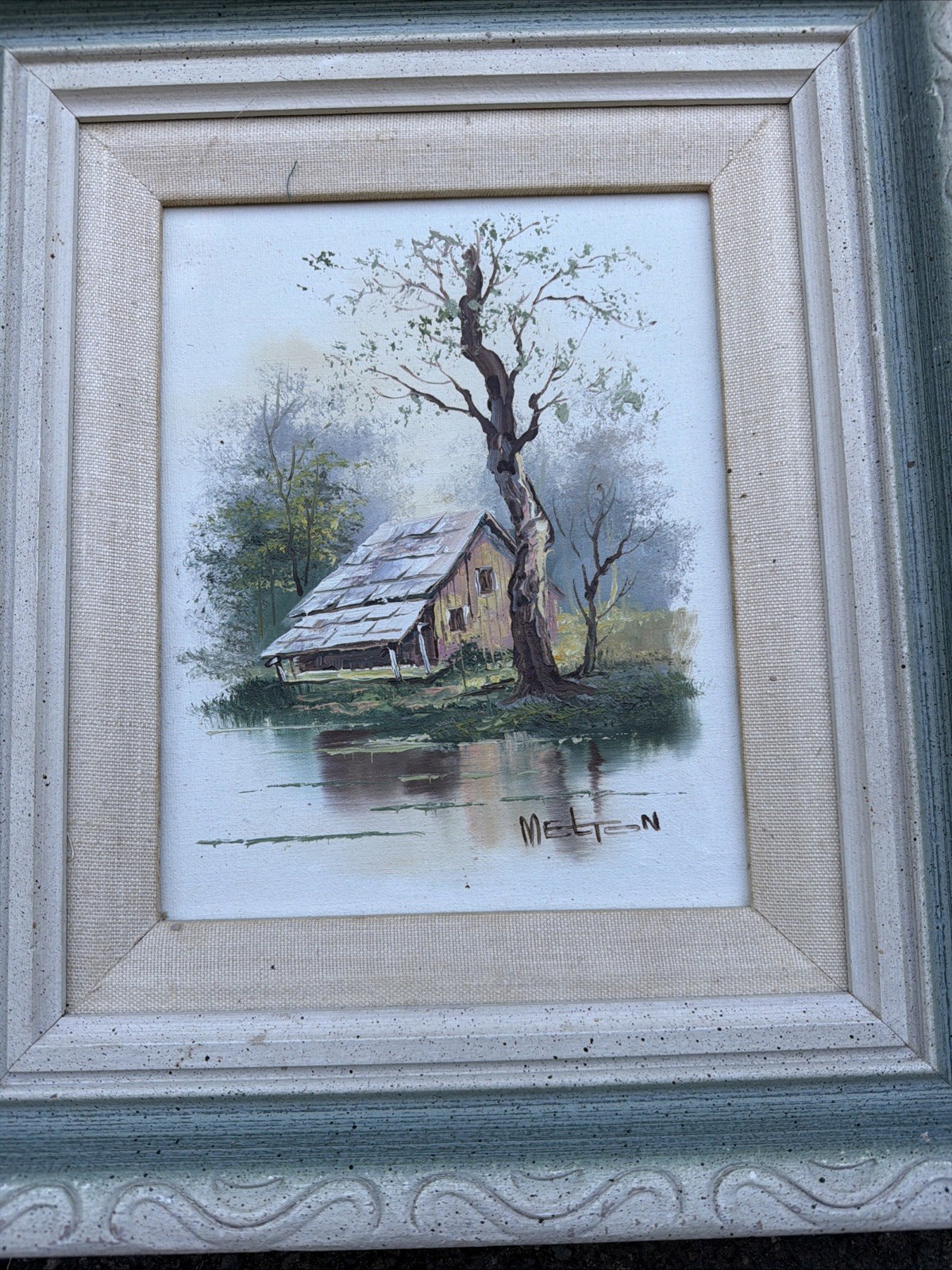 Vintage Catherine Parker Melton Original Oil Painting Framed Rustic Cabin