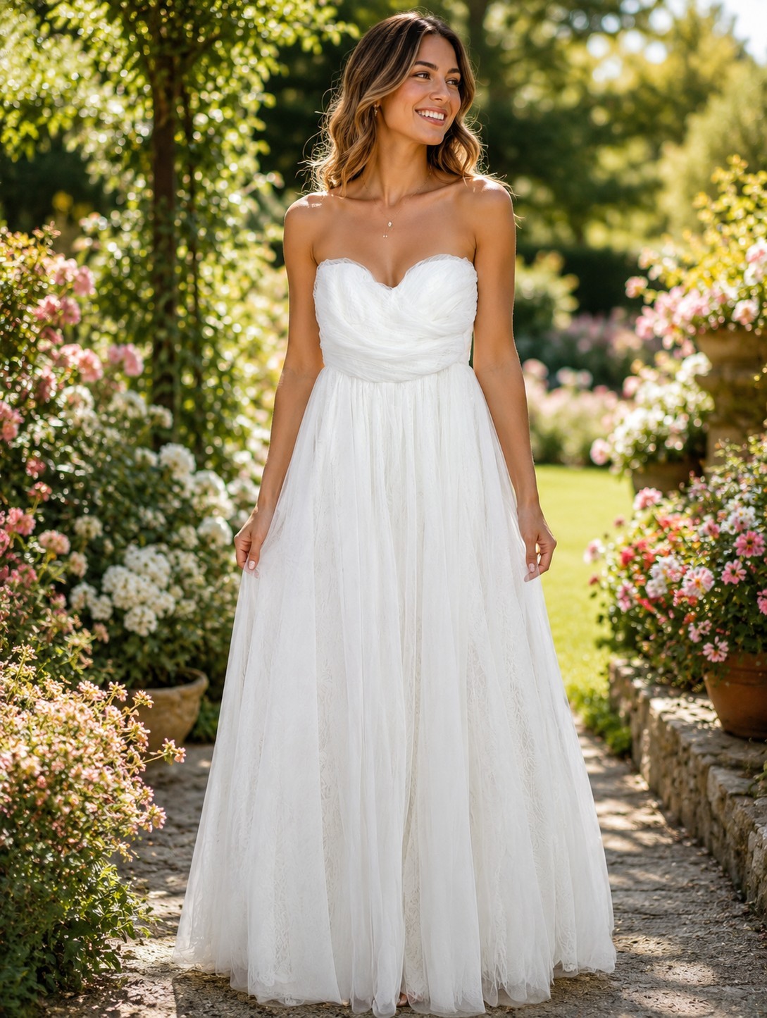 Lulu’s Size S Blissful Forever White Tulle Lace Strapless Pleated Maxi Dress Lulu’s Size S Blissful Forever White Tulle Lace Strapless Pleated Maxi Dress