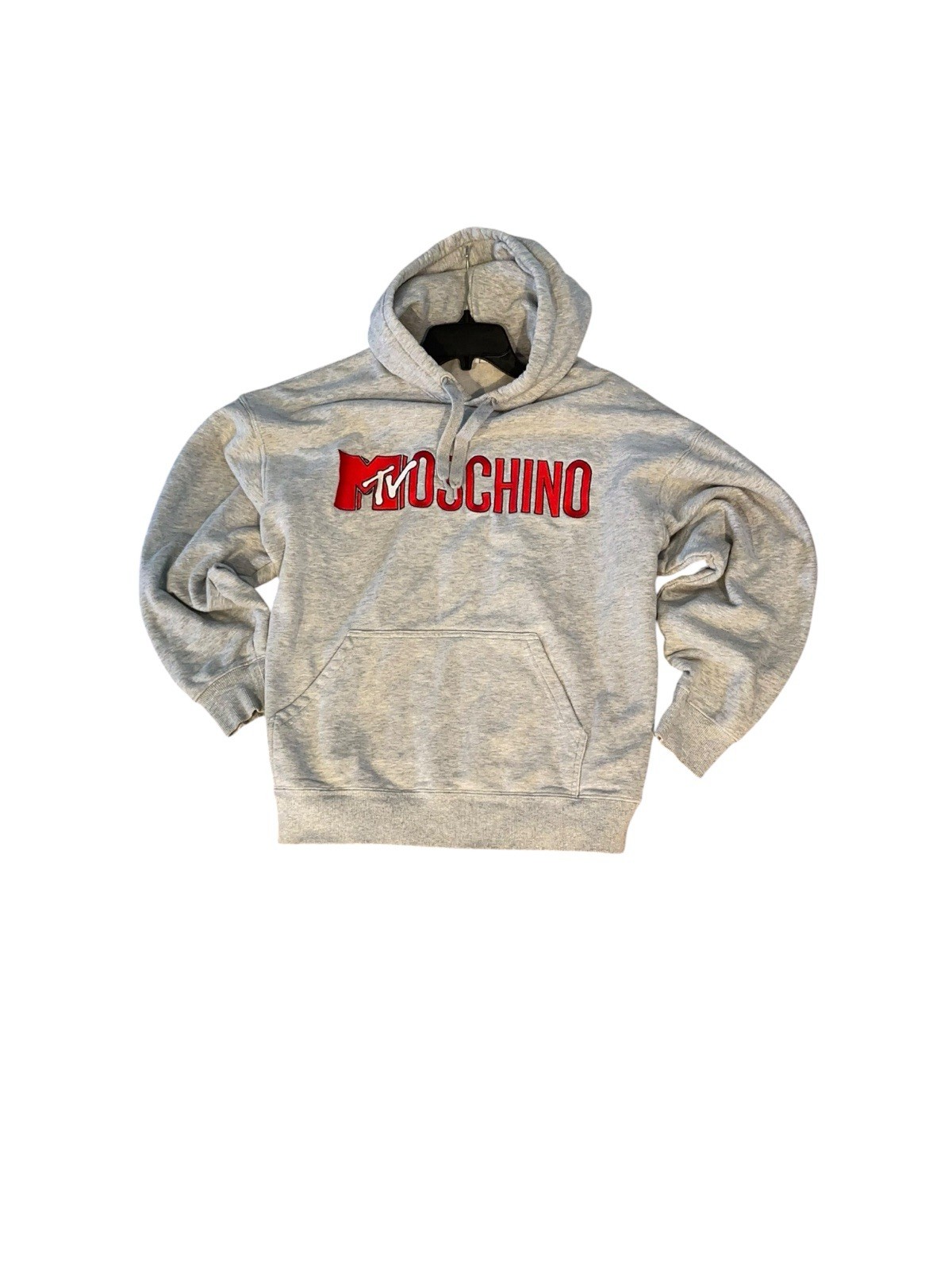Used MOSCHINO x H&M Gray Logo Print Hooded Sweatshirt Hoodie - M  Unisex