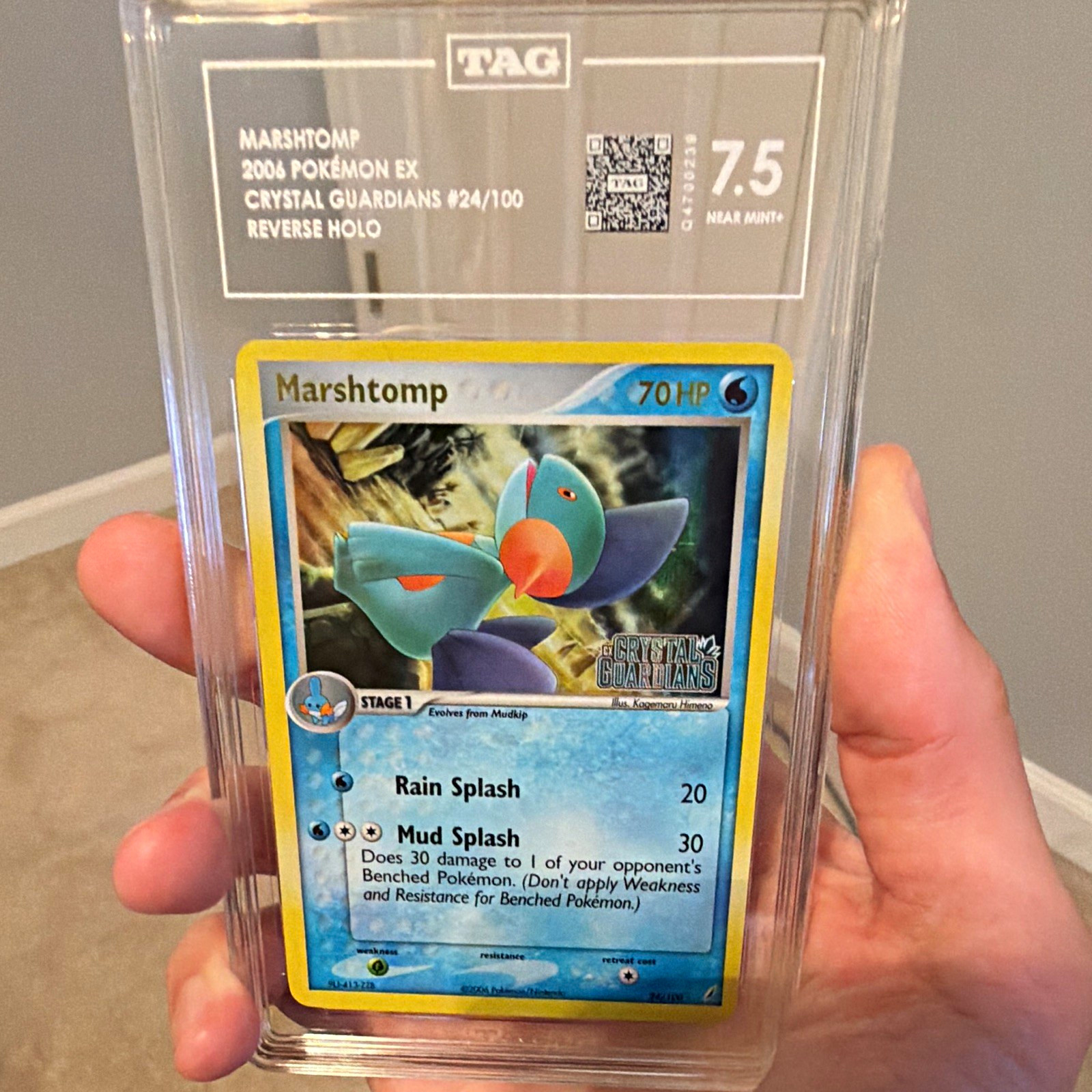 Marshtomp 24/100 EX Crystal Guardians Reverse Holo Eng TAG 7.5