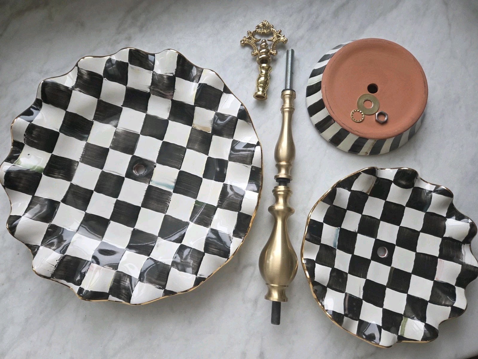 MacKenzie Childs Courtly Check Ceramic Three Tiered Sweet Stand ××PARTS ONLY.××
